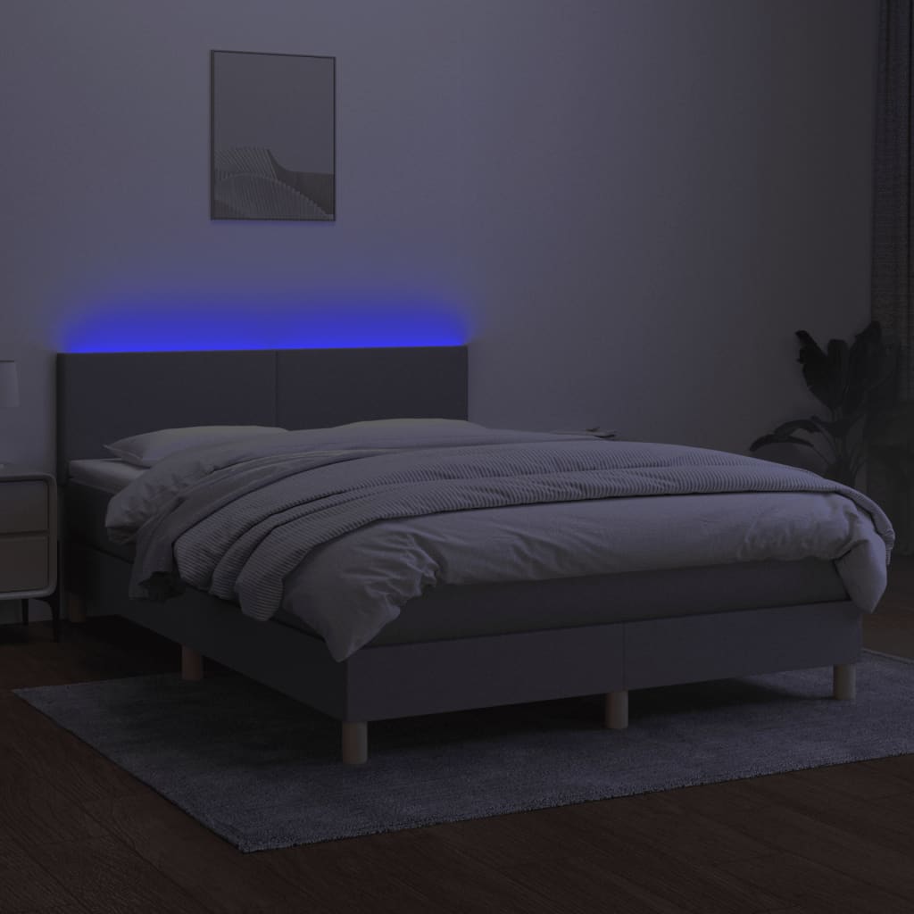 vidaXL Cama box spring colchón y luces LED tela gris claro 140x200 cm