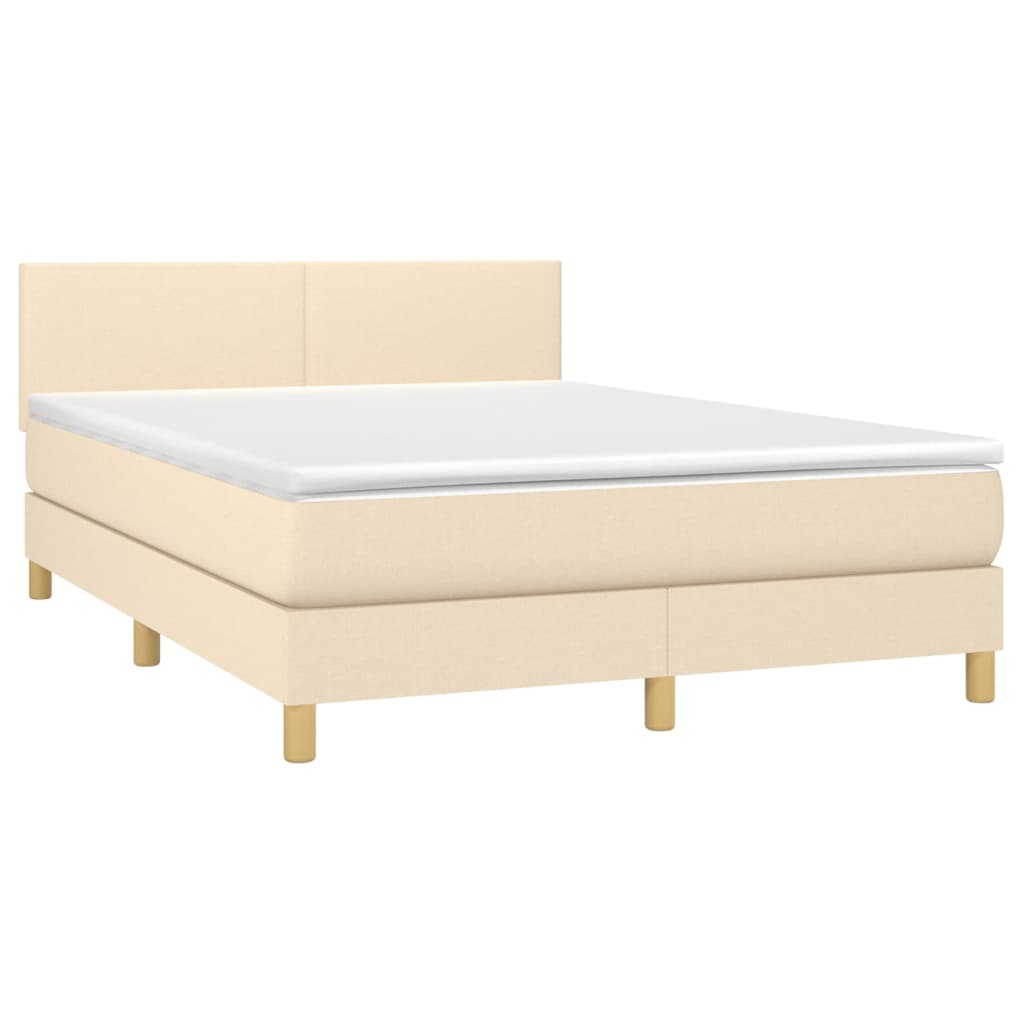 vidaXL Cama box spring con colchón y LED tela crema 140x200 cm