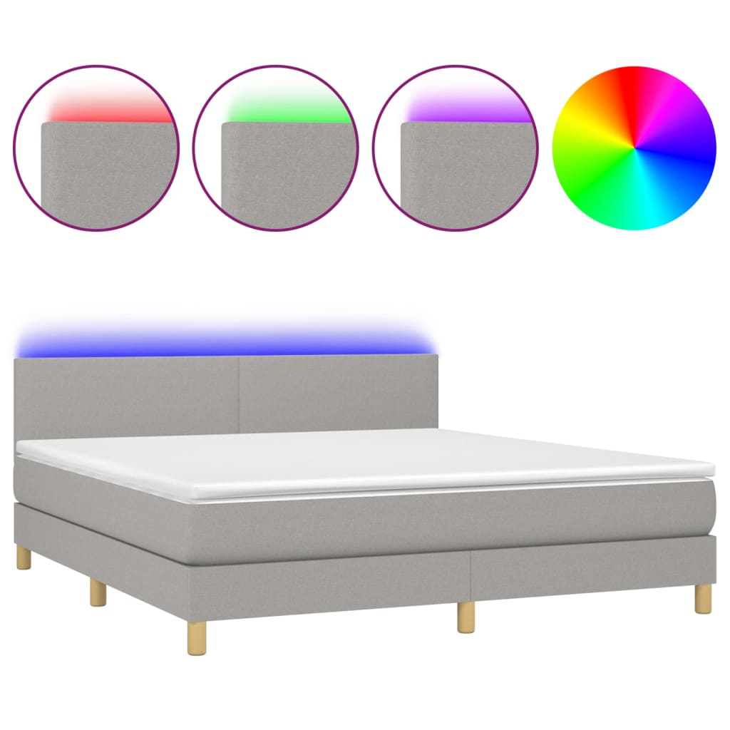 vidaXL Cama box spring con colchón tela y LED gris claro 160x200 cm