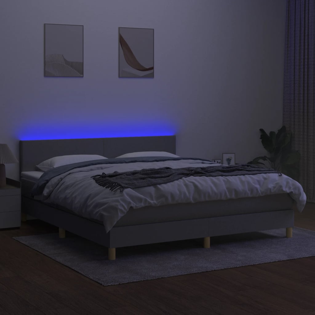 vidaXL Cama box spring con colchón tela y LED gris claro 160x200 cm