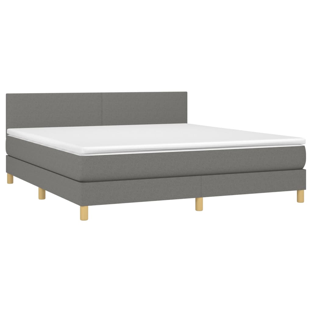 vidaXL Cama box spring con colchón y LED tela gris oscuro 160x200 cm