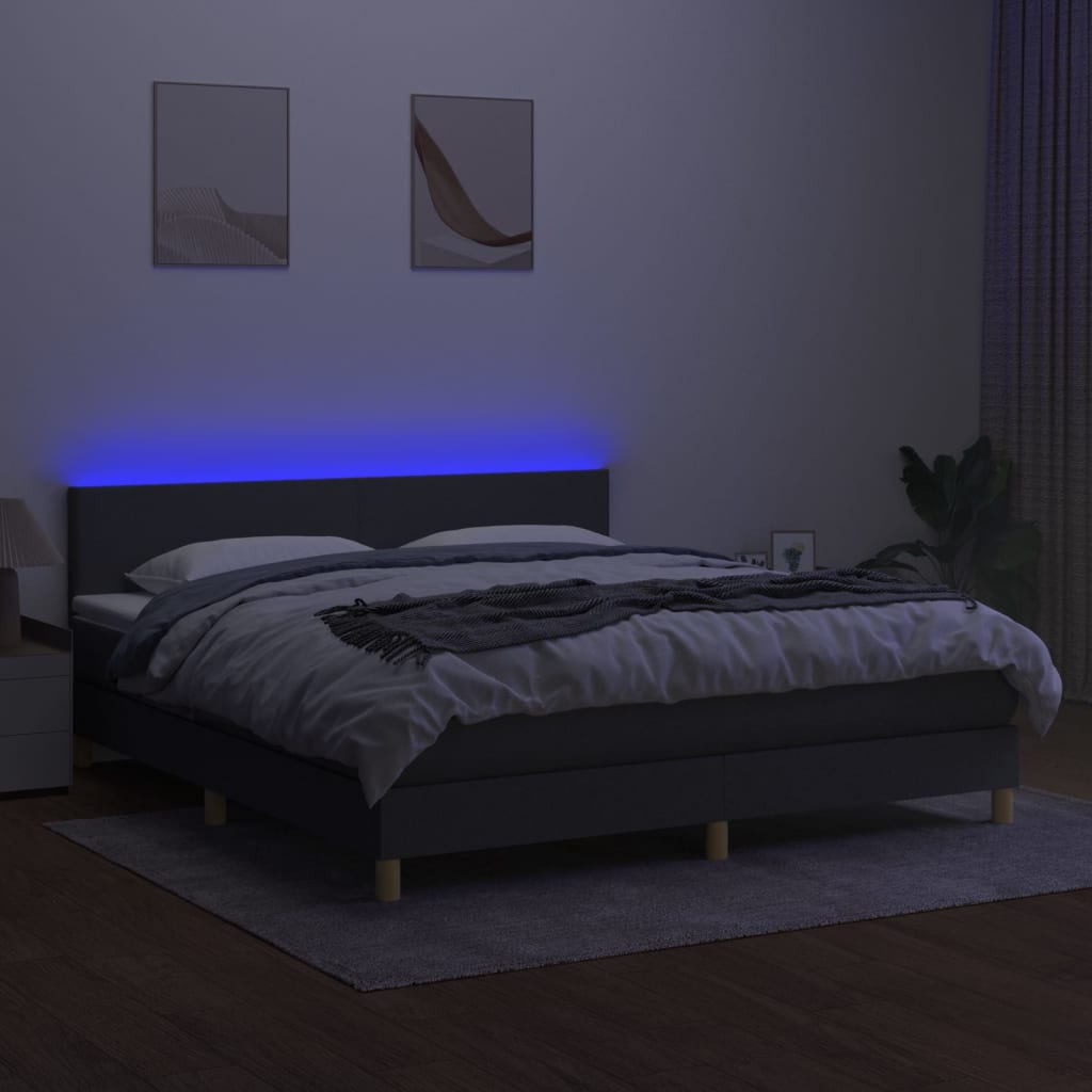 vidaXL Cama box spring con colchón y LED tela gris oscuro 160x200 cm