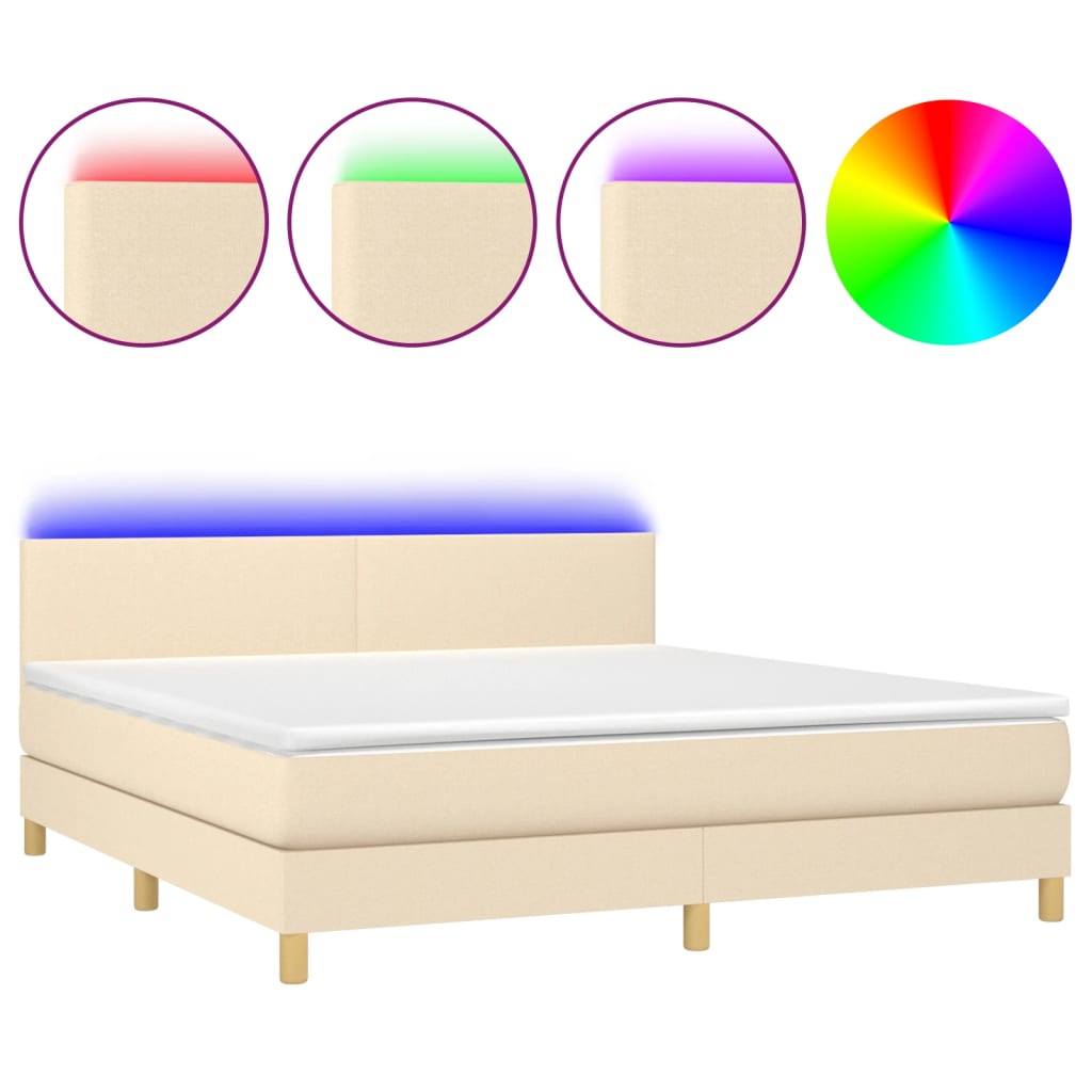 vidaXL Cama box spring con colchón y LED tela crema 160x200 cm