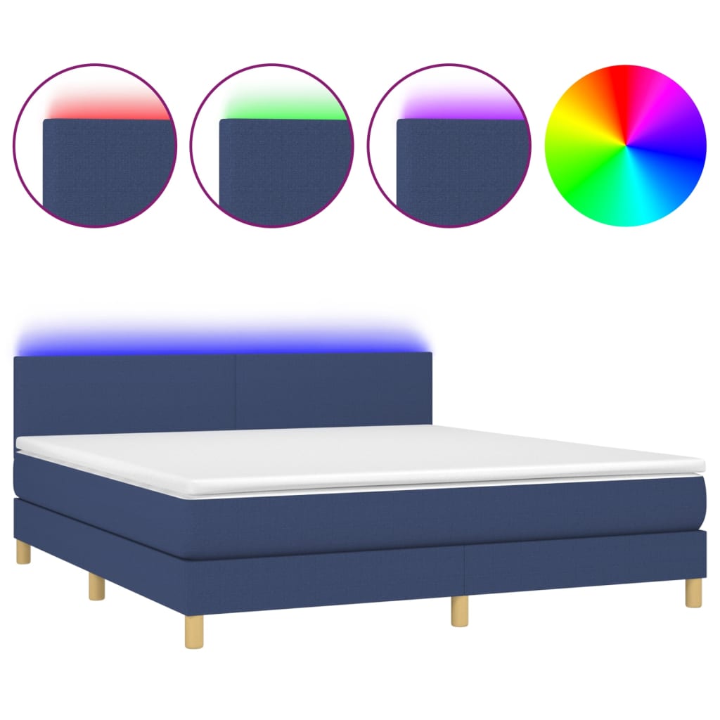 vidaXL Cama box spring con colchón y LED tela azul 160x200 cm