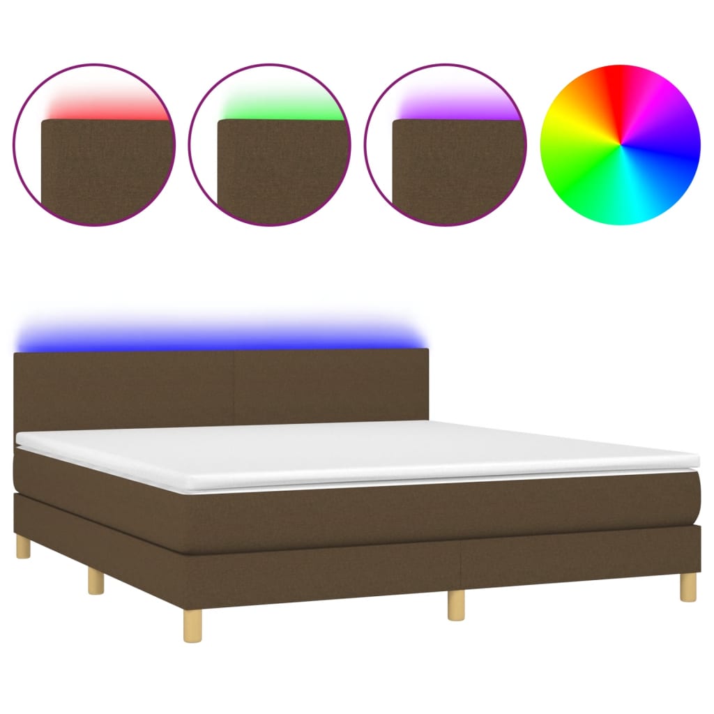 vidaXL Cama box spring con colchón LED tela marrón oscuro 180x200 cm