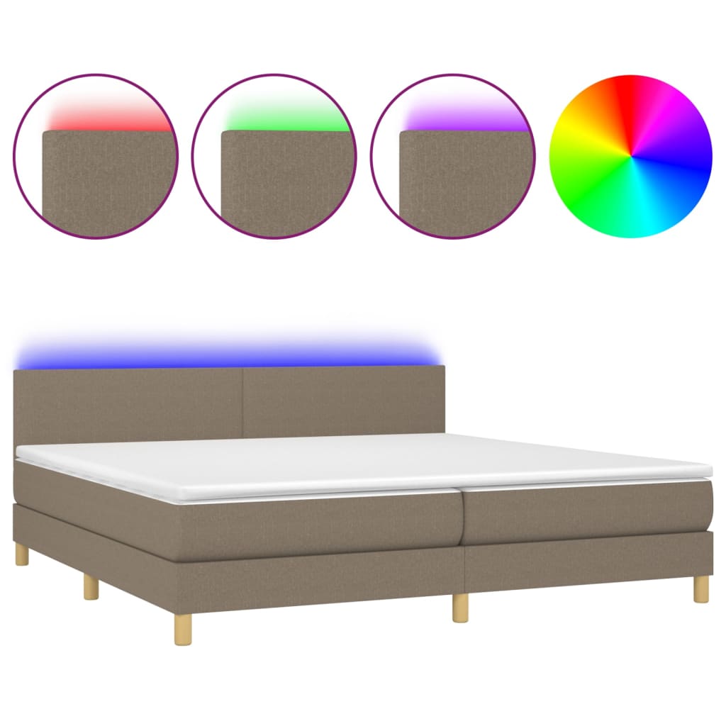 vidaXL Cama box spring con colchón LED tela gris taupe 200x200 cm