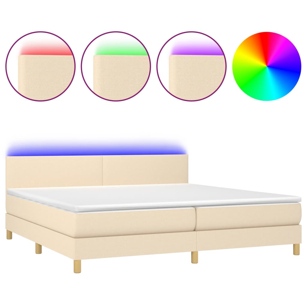 vidaXL Cama box spring con colchón y LED tela crema 200x200 cm