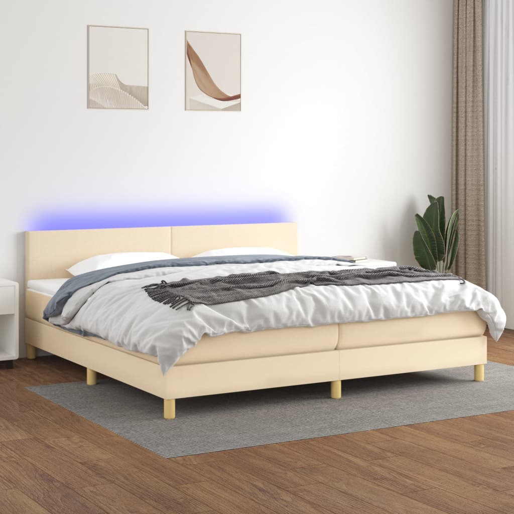 vidaXL Cama box spring con colchón y LED tela crema 200x200 cm