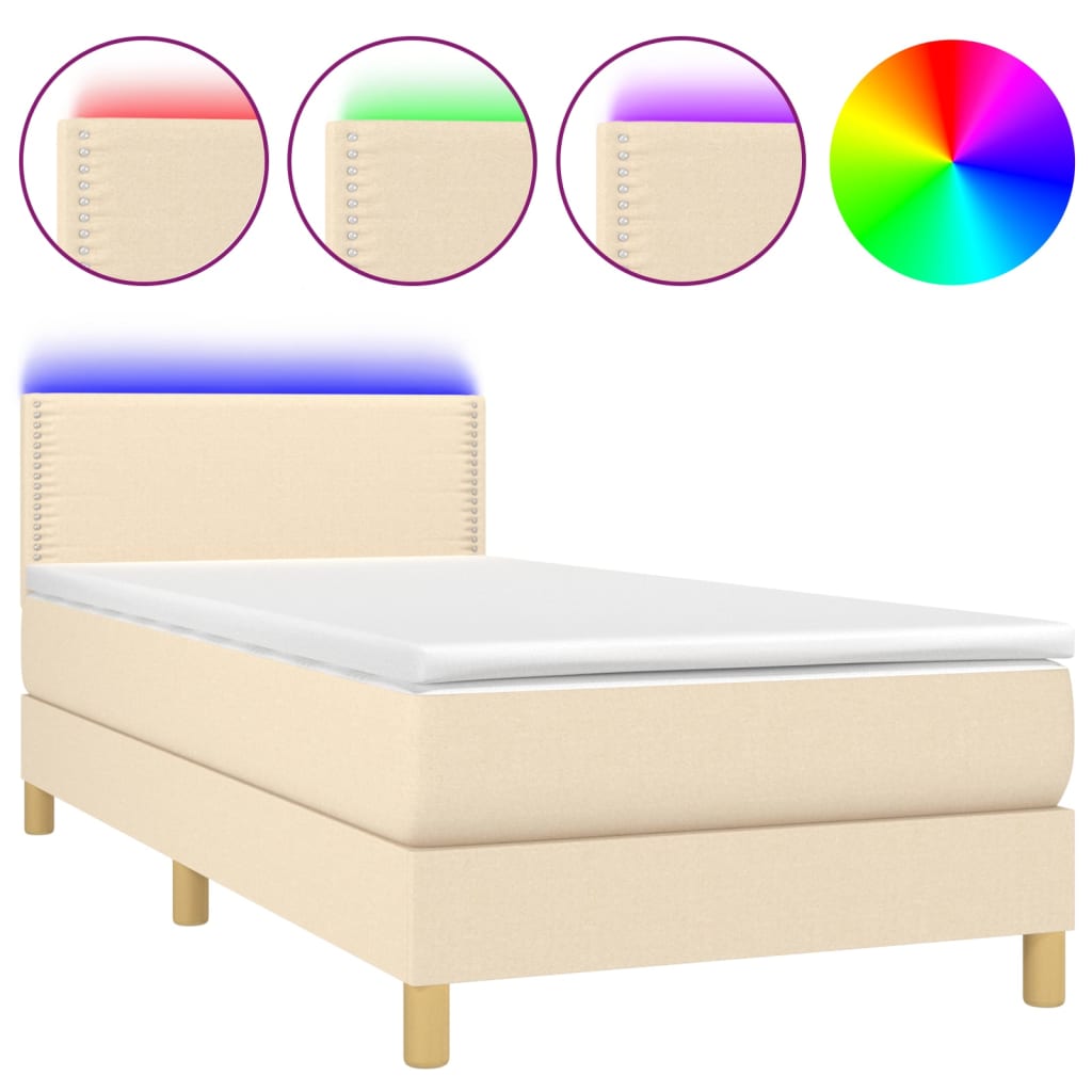 vidaXL Cama box spring con colchón y LED tela crema 100x200 cm