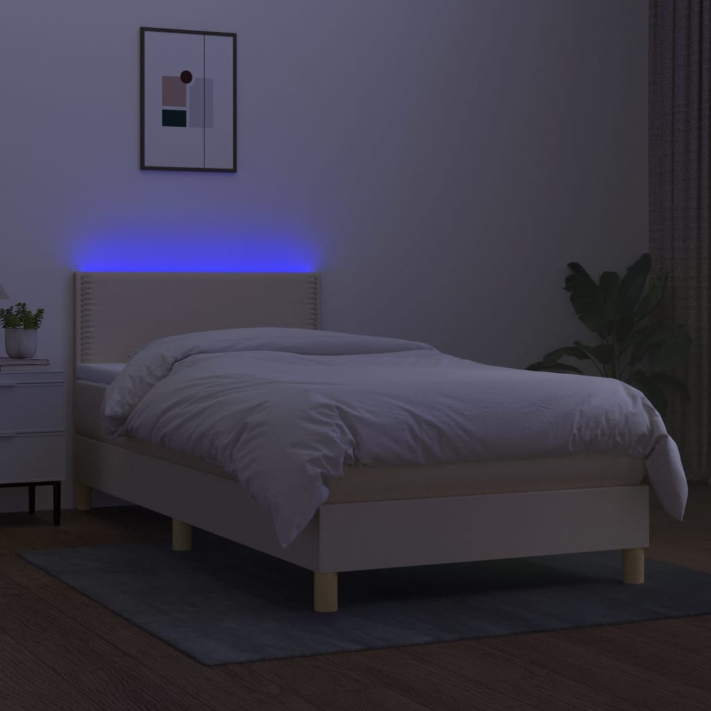 vidaXL Cama box spring con colchón y LED tela crema 100x200 cm