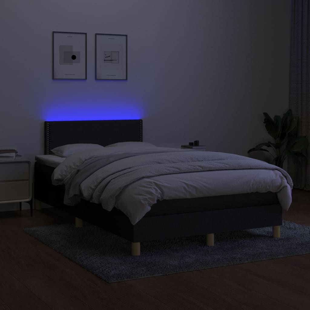 vidaXL Cama box spring con colchón LED tela negro 120x200 cm