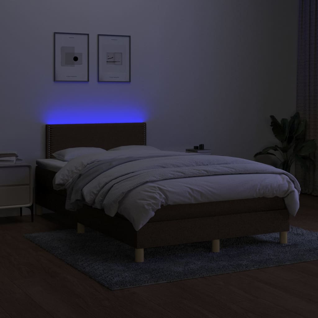 vidaXL Cama box spring con colchón y LED tela marrón oscuro 120x200 cm