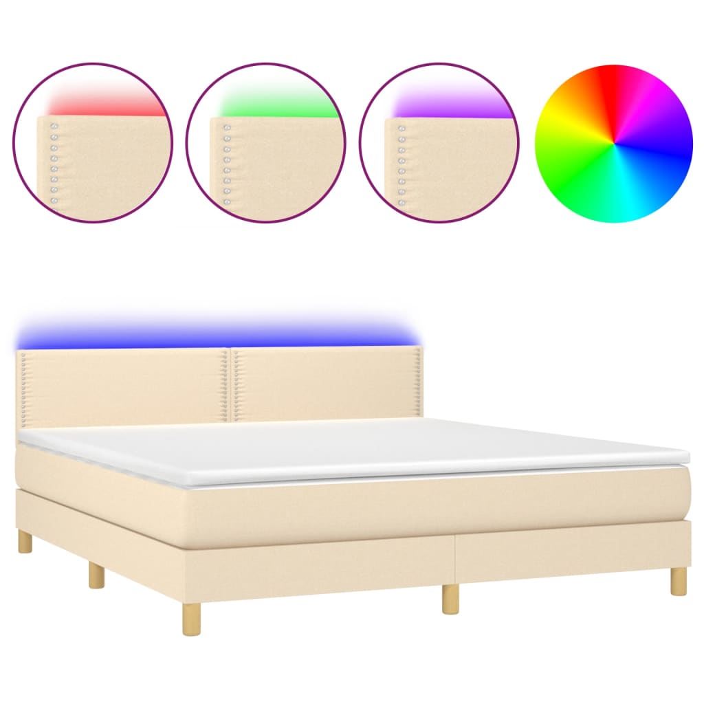 vidaXL Cama box spring con colchón y LED tela crema 160x200 cm