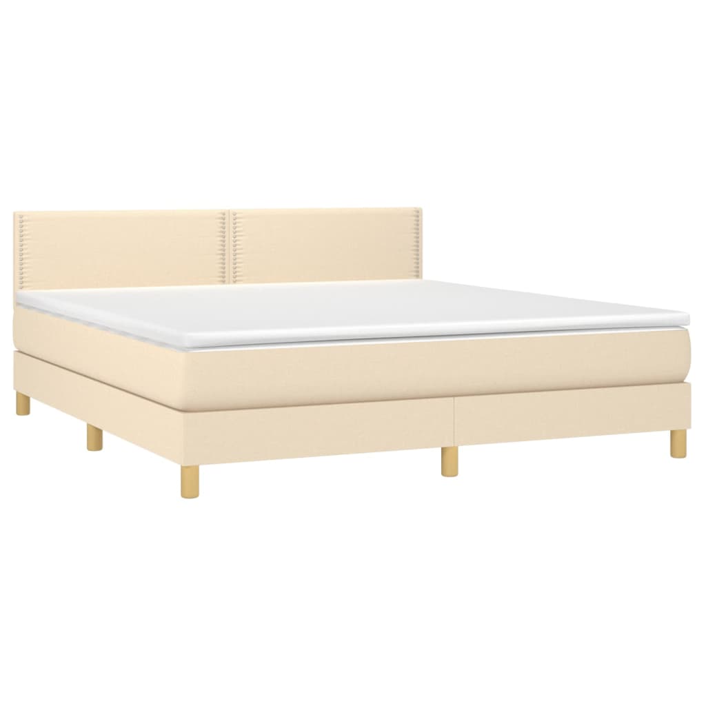 vidaXL Cama box spring con colchón y LED tela crema 160x200 cm