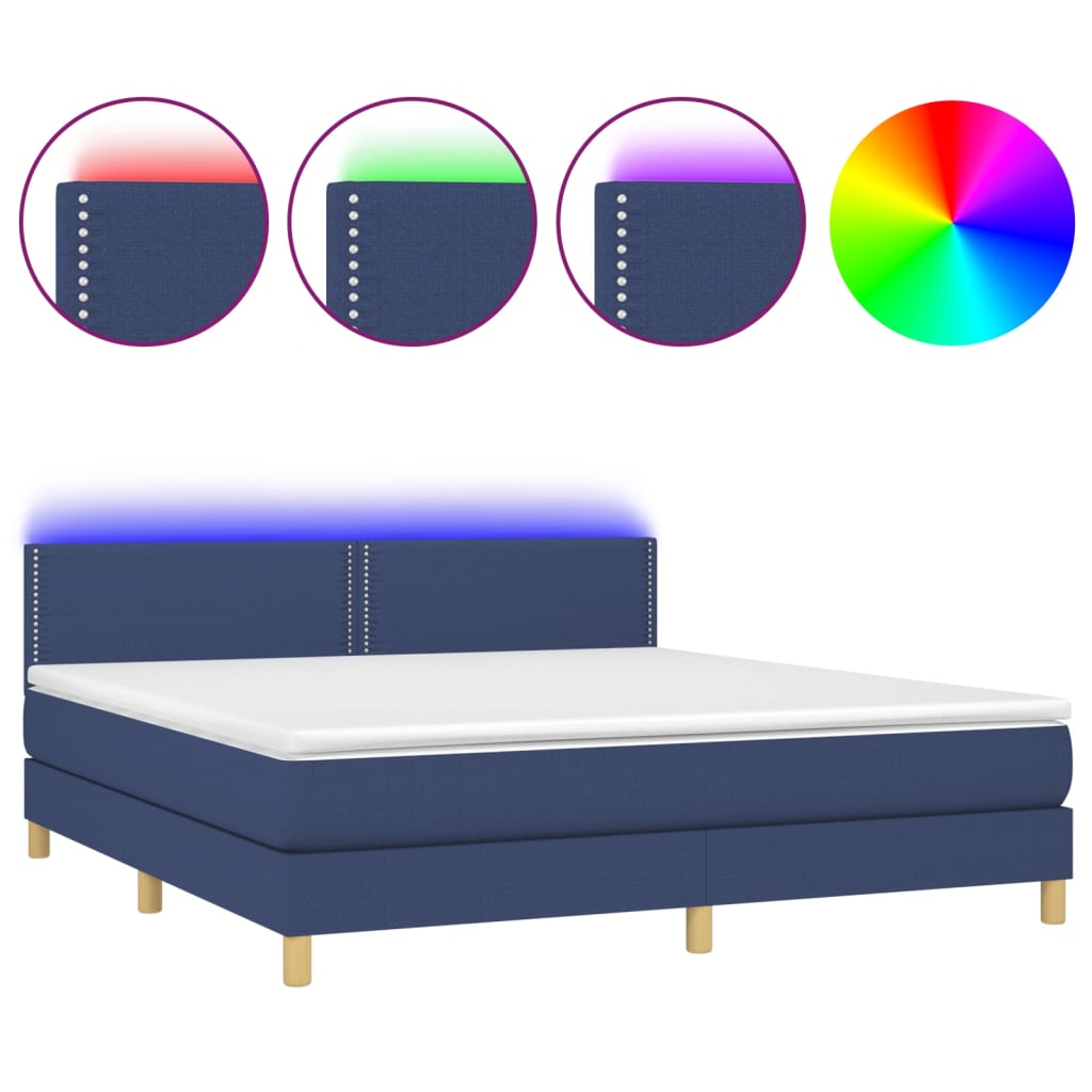 vidaXL Cama box spring con colchón y LED tela azul 160x200 cm