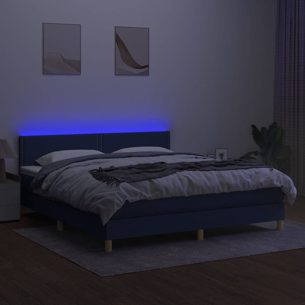 vidaXL Cama box spring con colchón y LED tela azul 160x200 cm