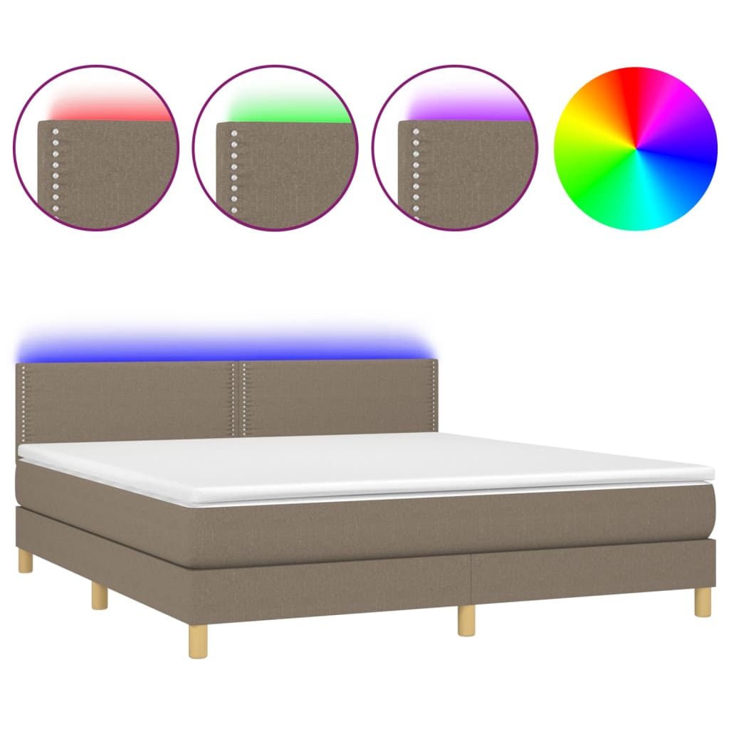 vidaXL Cama box spring con colchón LED tela gris taupe 180x200 cm