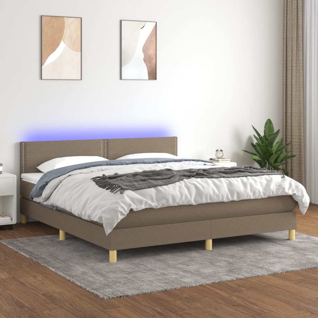 vidaXL Cama box spring con colchón LED tela gris taupe 180x200 cm