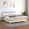 vidaXL Cama box spring con colchón y LED tela crema 180x200 cm