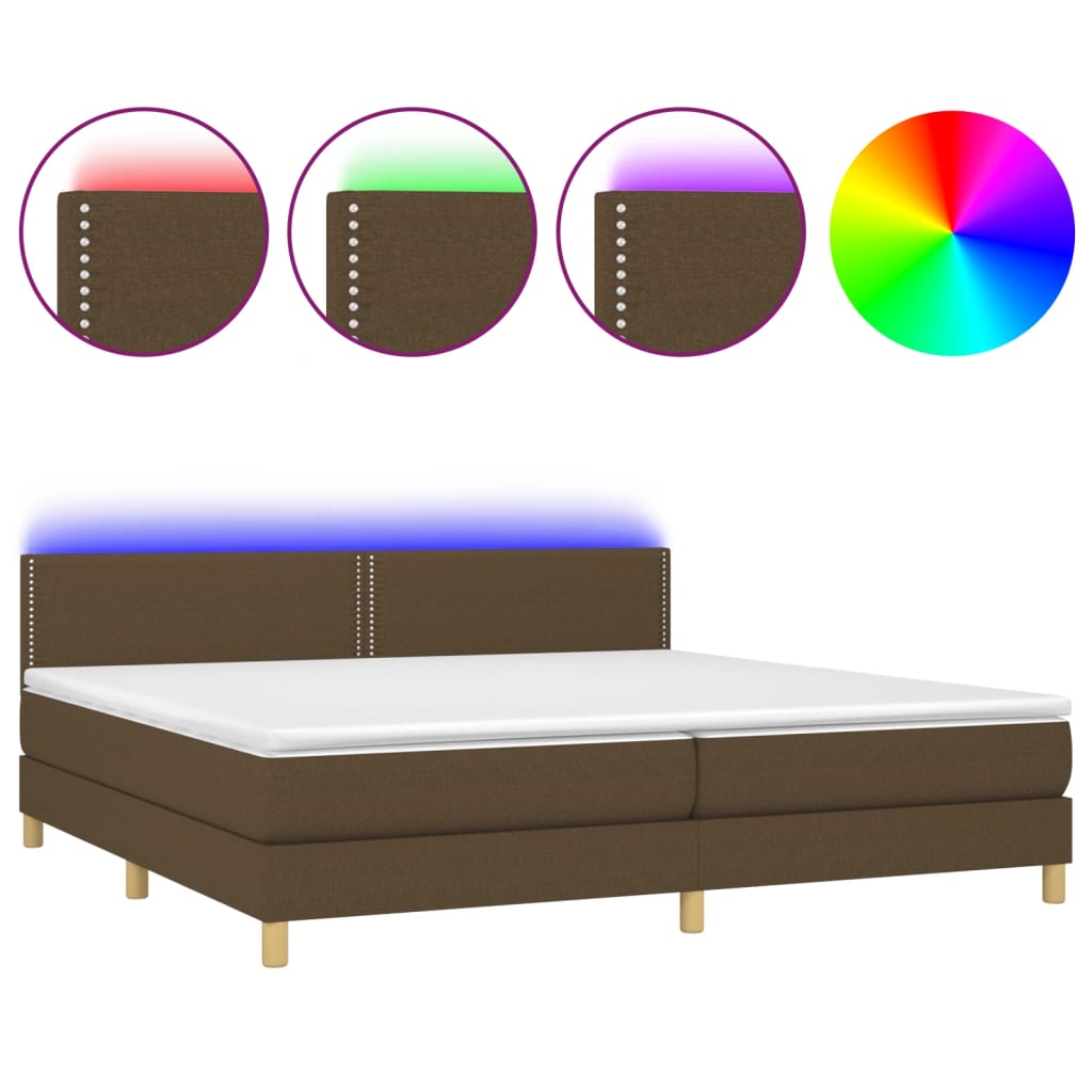 vidaXL Cama box spring con colchón LED tela marrón oscuro 200x200 cm