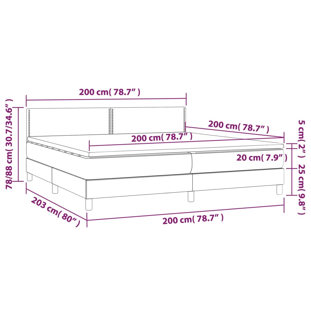 vidaXL Cama box spring con colchón LED tela marrón oscuro 200x200 cm