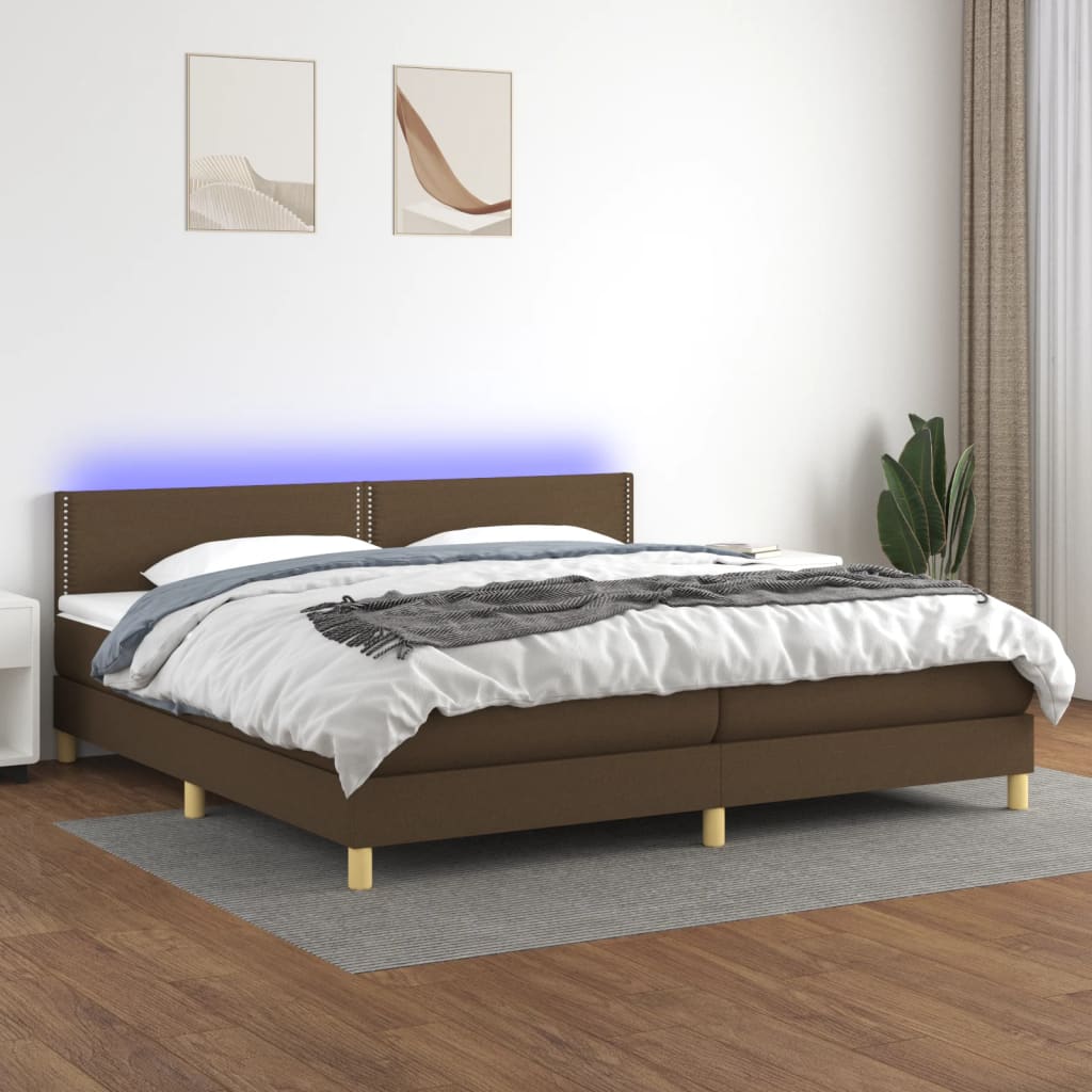 vidaXL Cama box spring con colchón LED tela marrón oscuro 200x200 cm