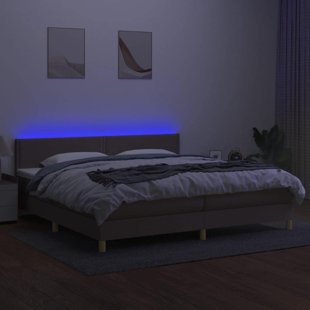 vidaXL Cama box spring con colchón LED tela gris taupe 200x200 cm