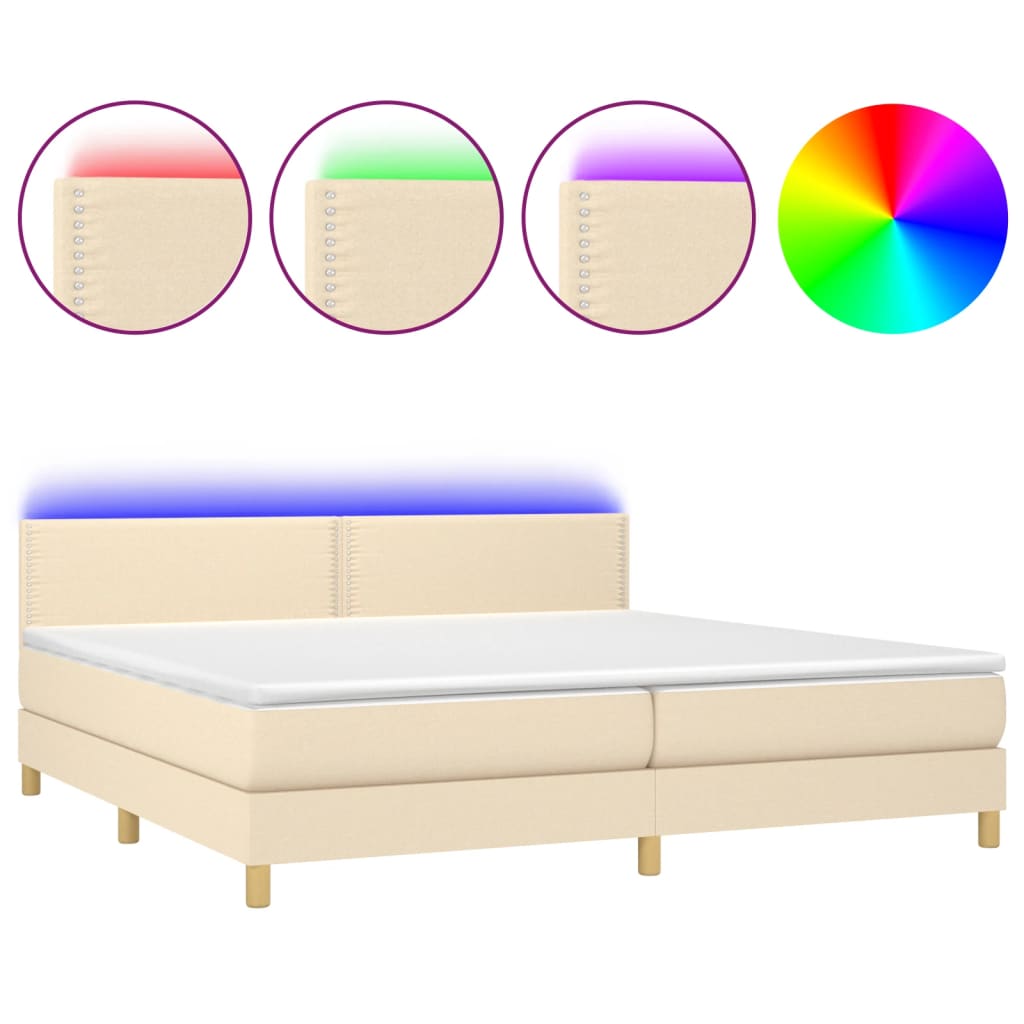 vidaXL Cama box spring con colchón y LED tela crema 200x200 cm