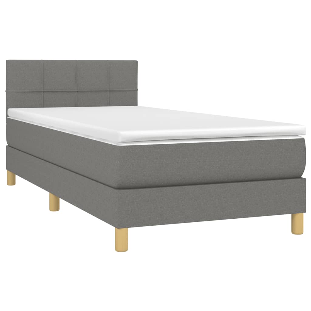 vidaXL Cama box spring con colchón y LED tela gris oscuro 90x190 cm