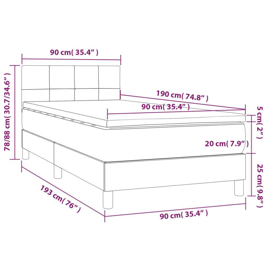 vidaXL Cama box spring con colchón y LED tela gris oscuro 90x190 cm