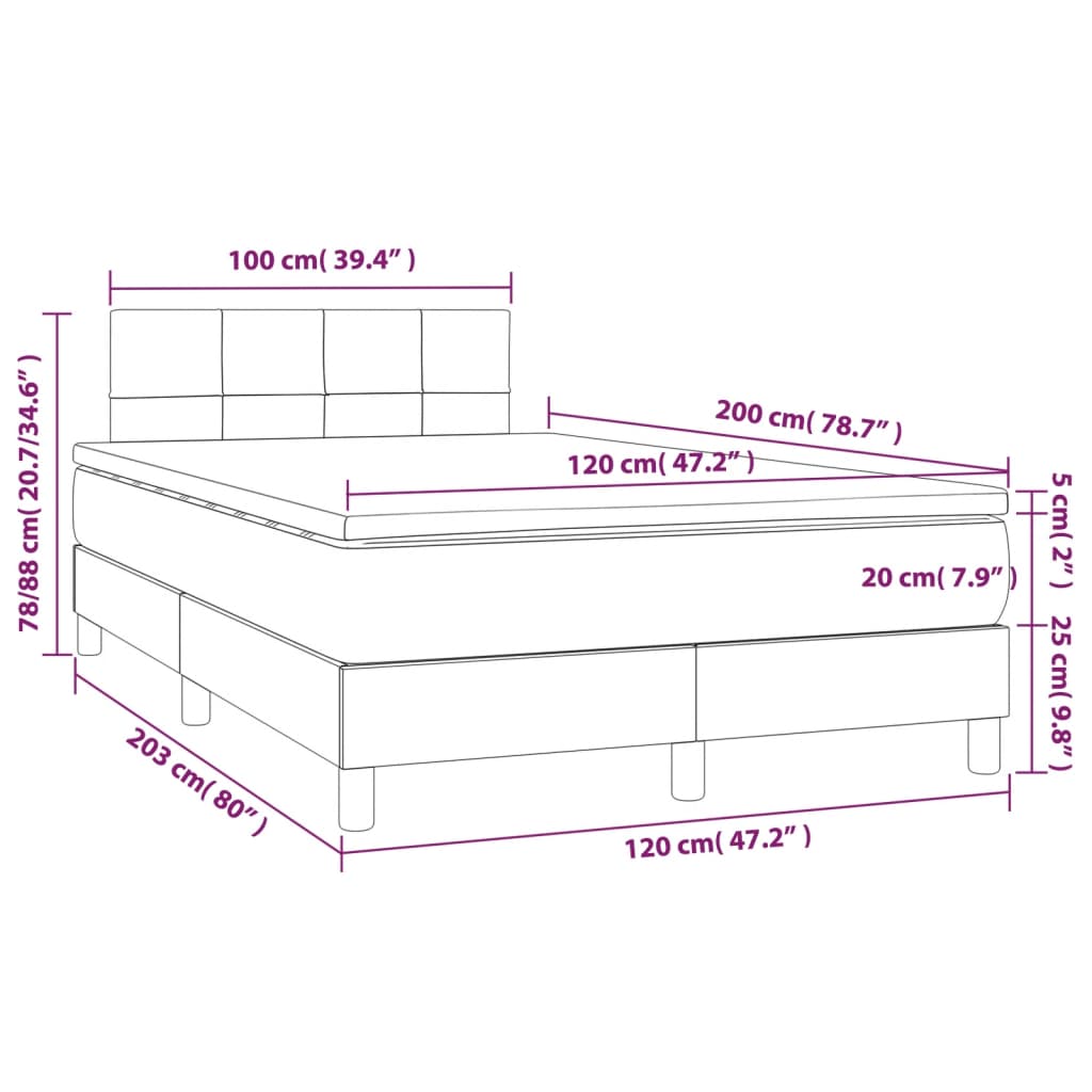 vidaXL Cama box spring con colchón tela y LED gris claro 120x200 cm