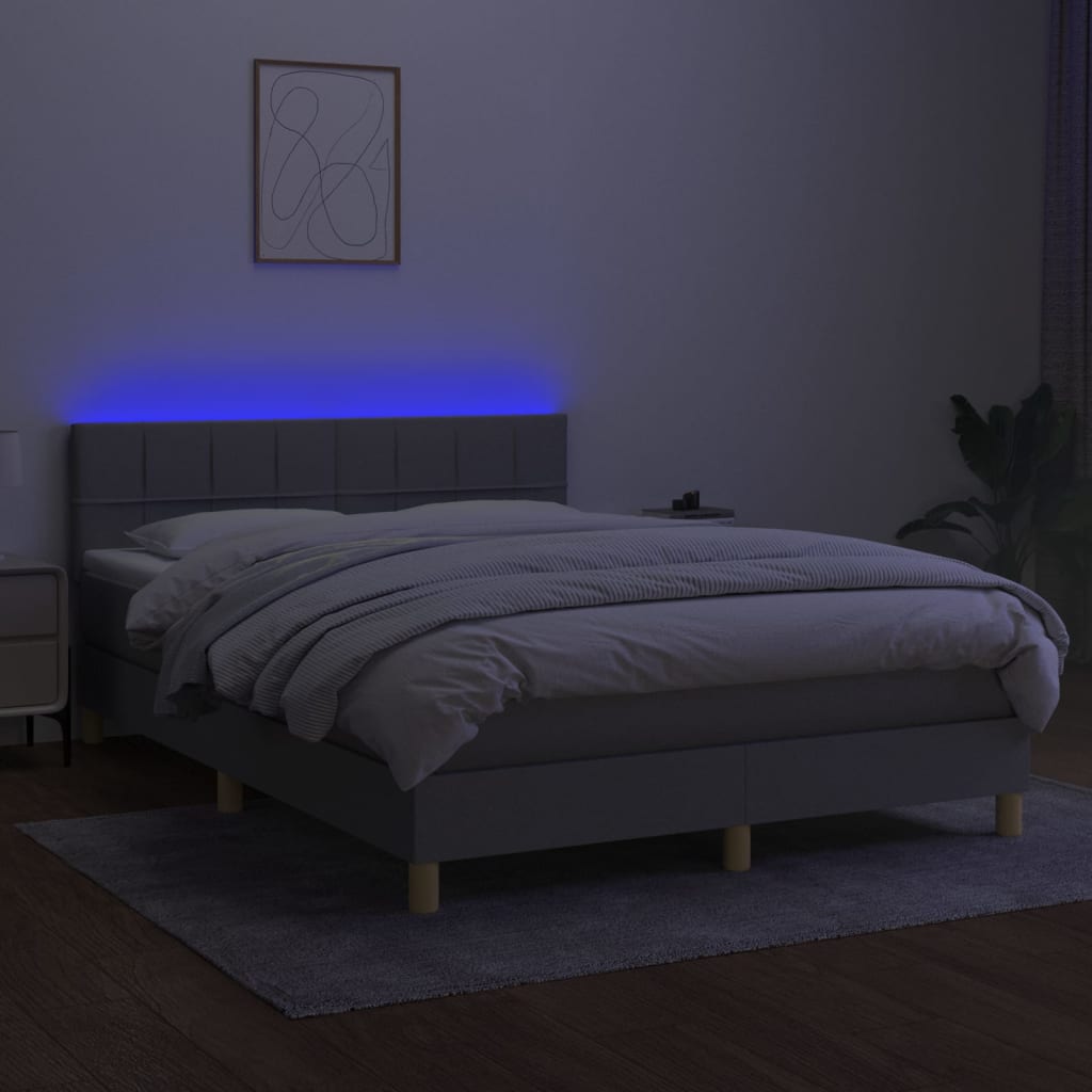 vidaXL Cama box spring colchón y luces LED tela gris claro 140x190 cm