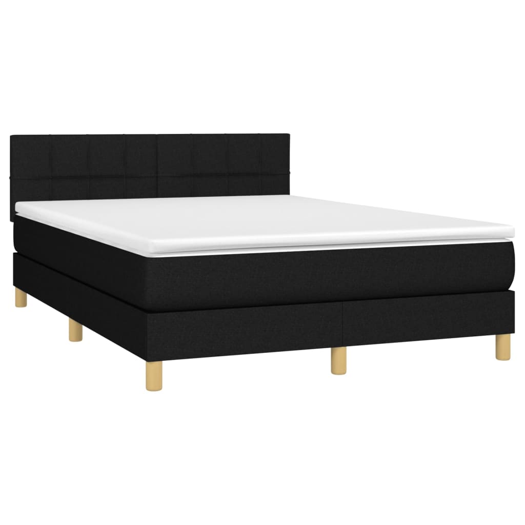 vidaXL Cama box spring colchón y luces LED tela negro 140x190 cm