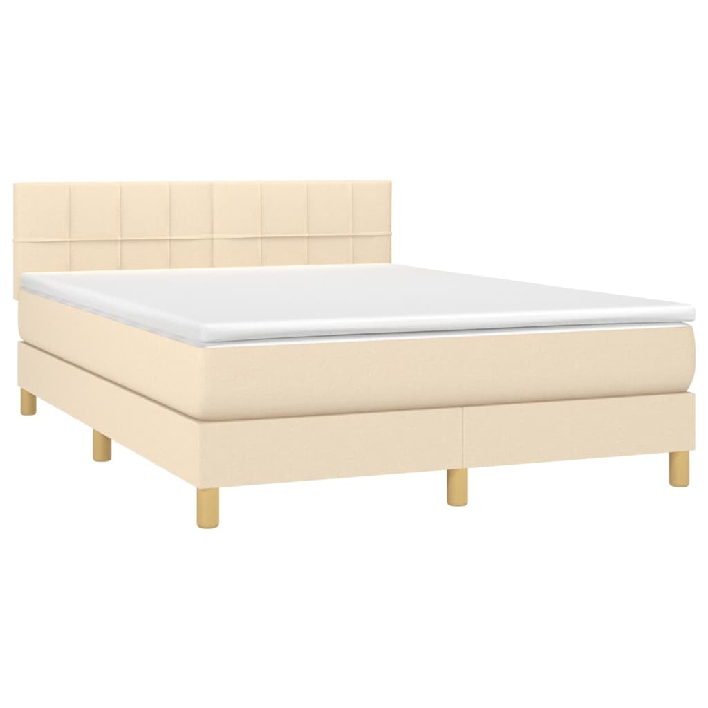 vidaXL Cama box spring colchón y luces LED tela crema 140x190 cm