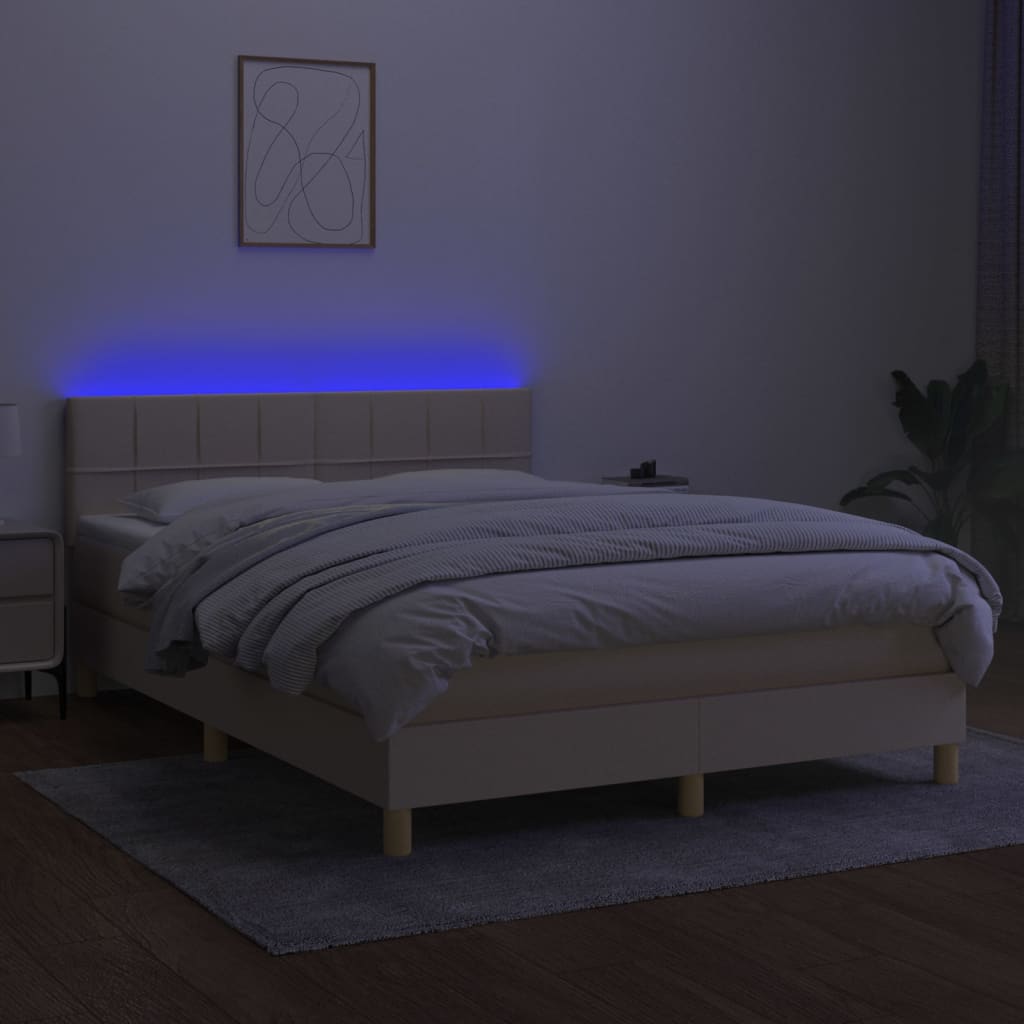 vidaXL Cama box spring colchón y luces LED tela crema 140x190 cm