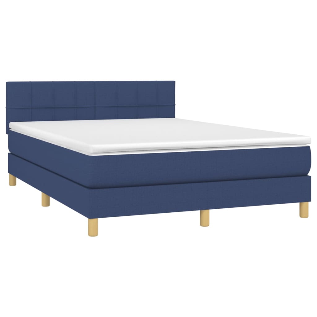 vidaXL Cama box spring colchón y luces LED tela azul 140x190 cm