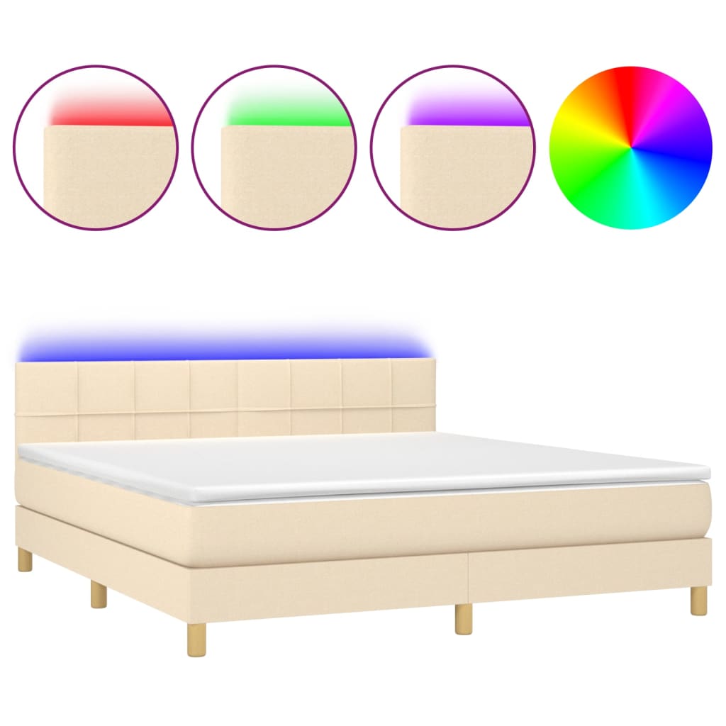 vidaXL Cama box spring con colchón y LED tela crema 160x200 cm