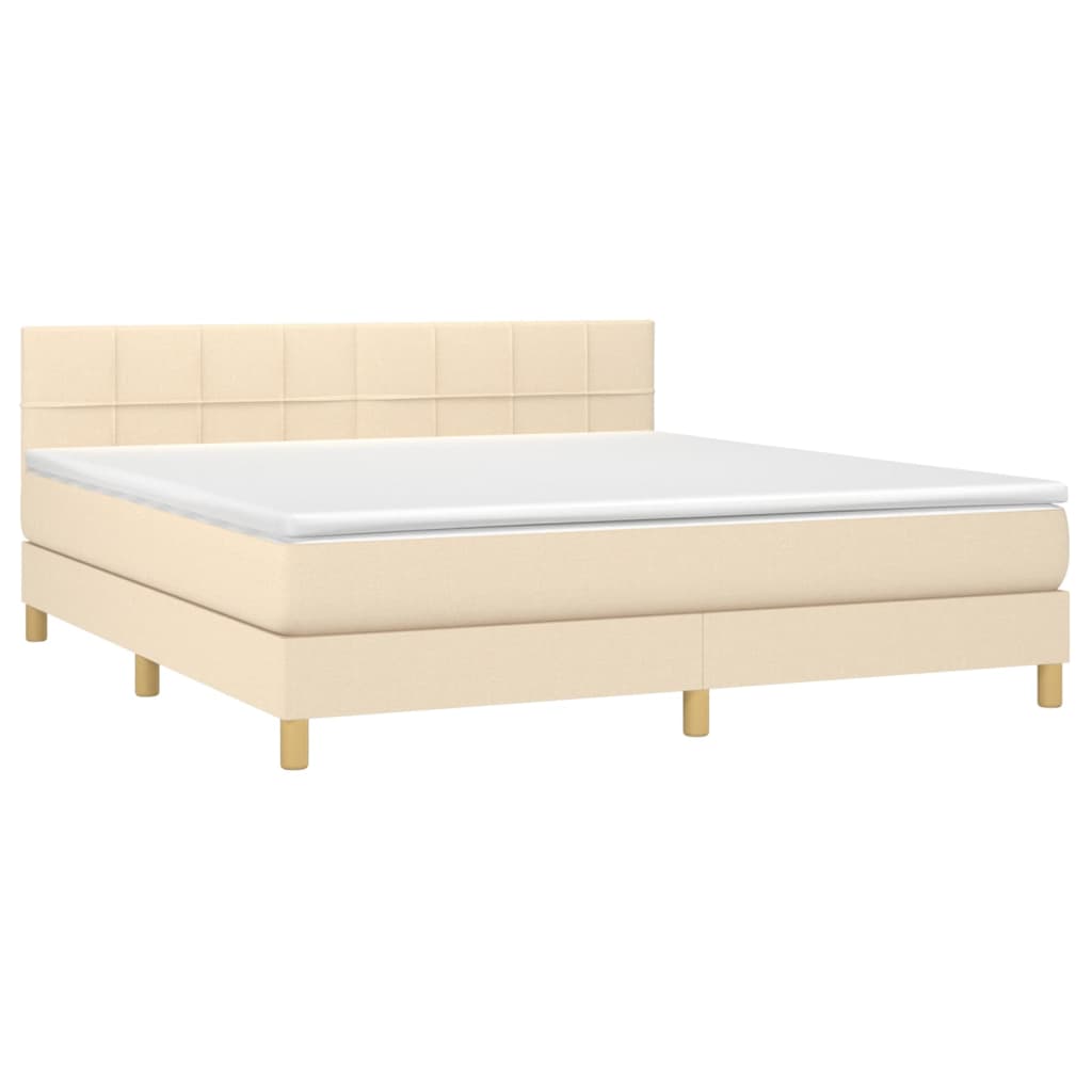 vidaXL Cama box spring con colchón y LED tela crema 160x200 cm