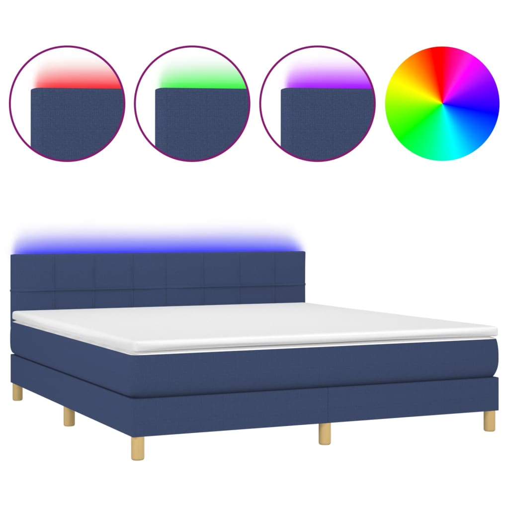 vidaXL Cama box spring con colchón y LED tela azul 160x200 cm