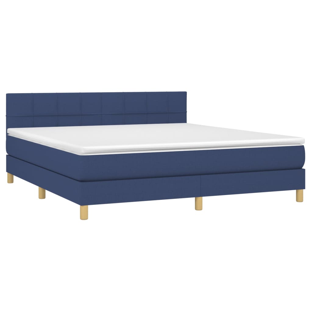 vidaXL Cama box spring con colchón y LED tela azul 160x200 cm