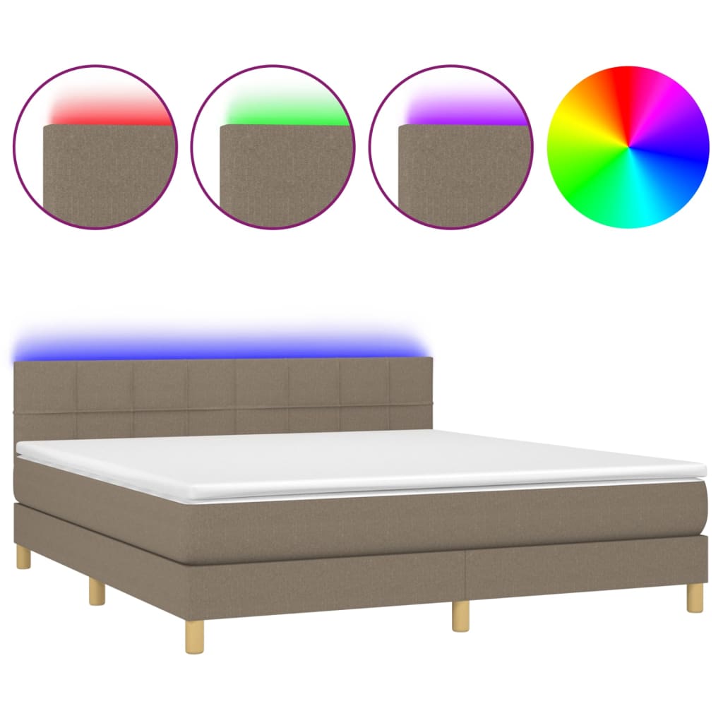 vidaXL Cama box spring con colchón LED tela gris taupe 180x200 cm