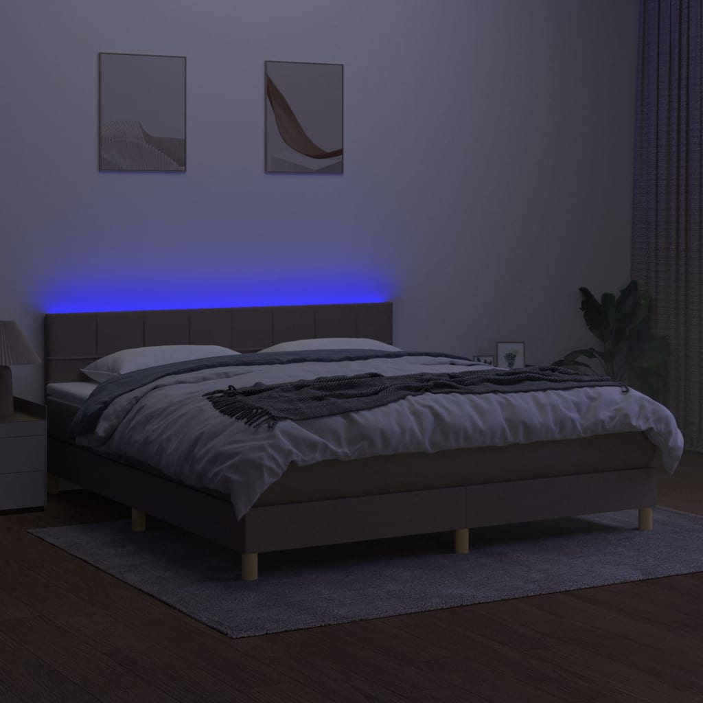 vidaXL Cama box spring con colchón LED tela gris taupe 180x200 cm