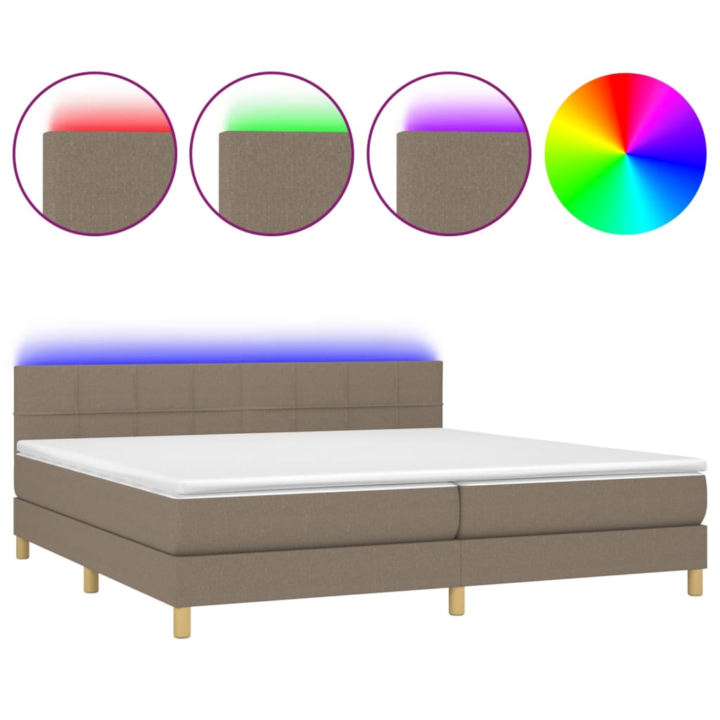 vidaXL Cama box spring con colchón LED tela gris taupe 200x200 cm