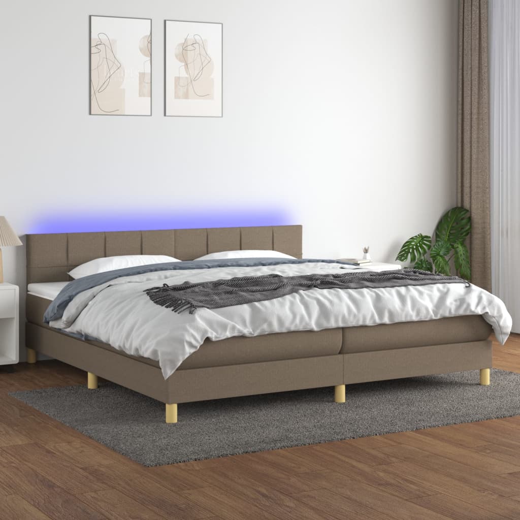 vidaXL Cama box spring con colchón LED tela gris taupe 200x200 cm