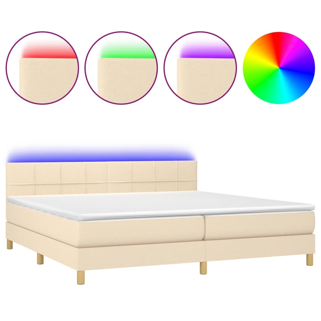 vidaXL Cama box spring con colchón y LED tela crema 200x200 cm