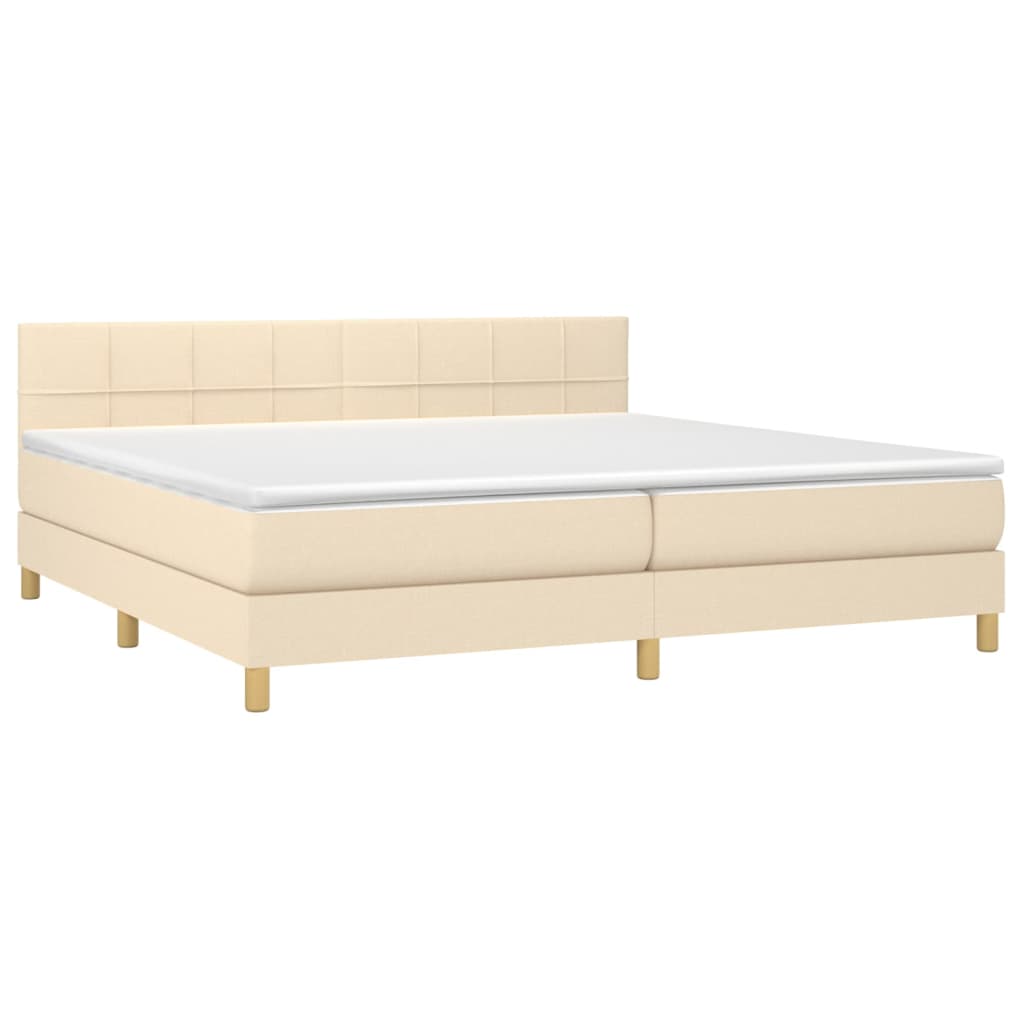 vidaXL Cama box spring con colchón y LED tela crema 200x200 cm