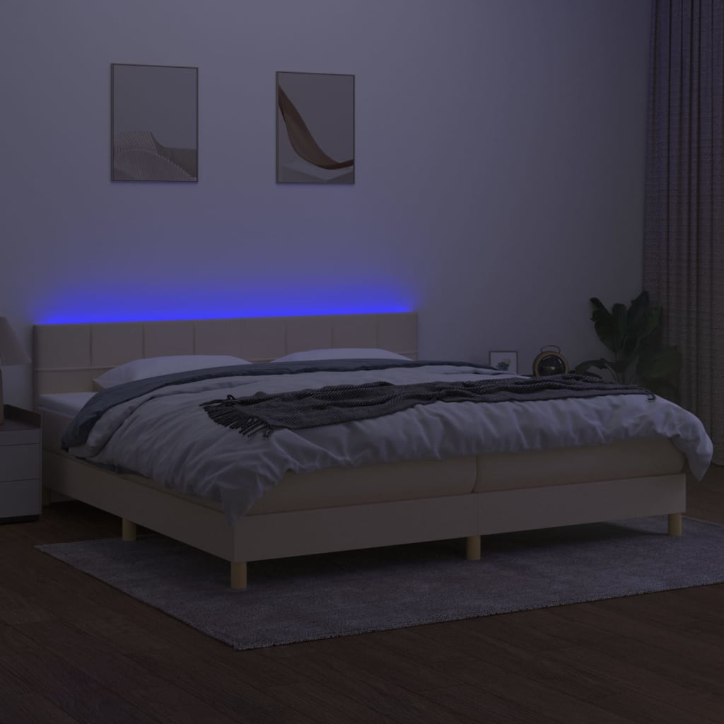 vidaXL Cama box spring con colchón y LED tela crema 200x200 cm