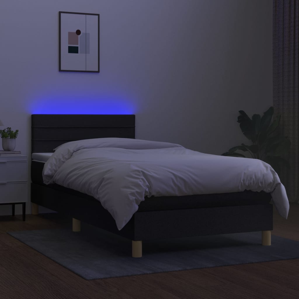 vidaXL Cama box spring con colchón LED tela negro 80x200 cm