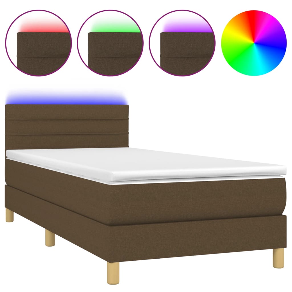 vidaXL Cama box spring con colchón LED tela marrón oscuro 80x200 cm