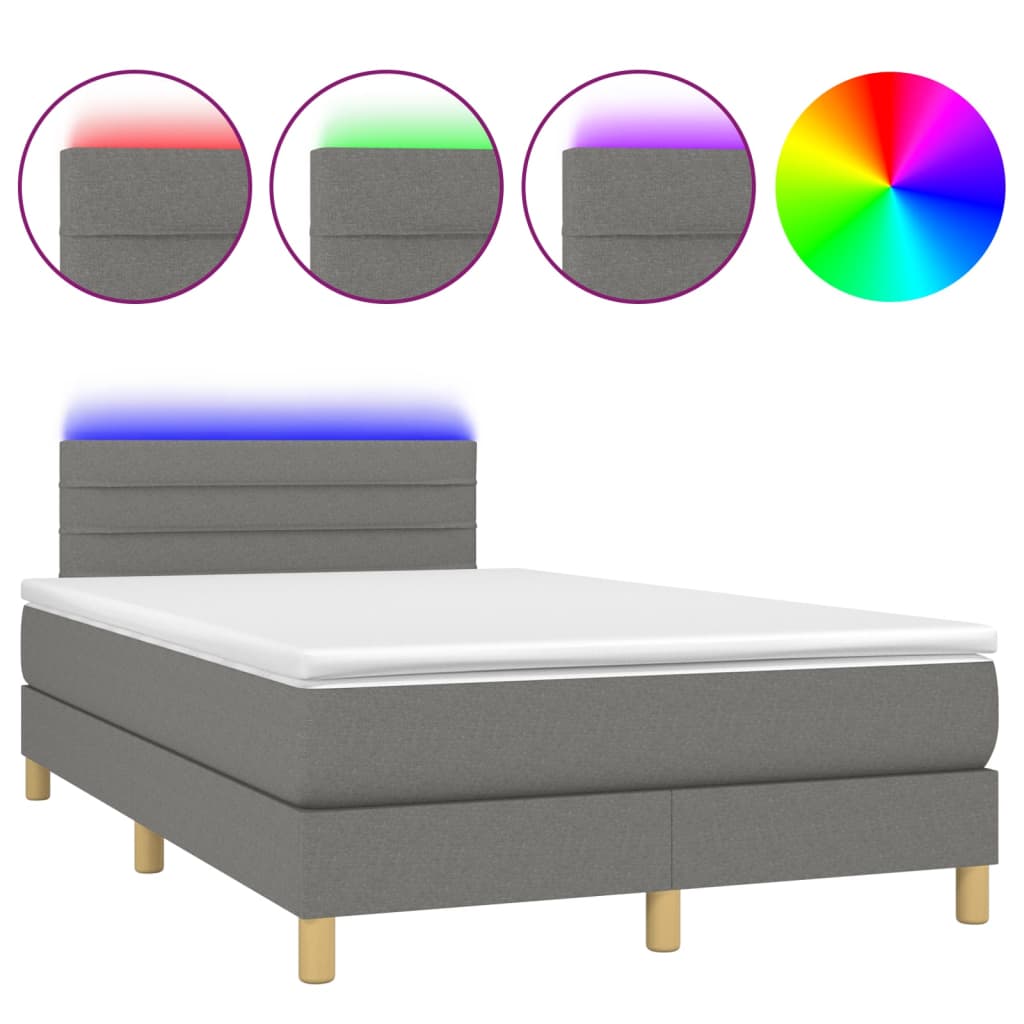 vidaXL Cama box spring con colchón y LED tela gris oscuro 120x200 cm